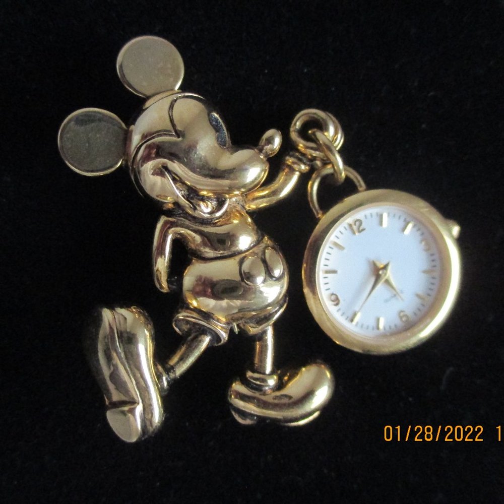 Napier Gold Tone Mickey Mouse Brooch Watch